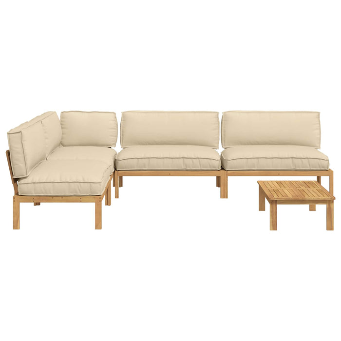 Set de canapea cu pernă Simplu 5 pcs Bej Lemn Solid de Acacia WALTI