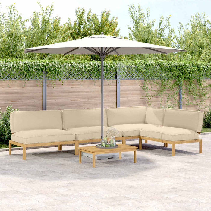 Set de canapea cu pernă Simplu 5 pcs Bej Lemn Solid de Acacia WALTI