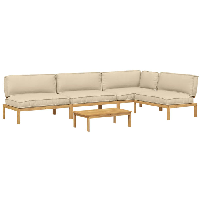Set de canapea cu pernă Simplu 5 pcs Bej Lemn Solid de Acacia WALTI