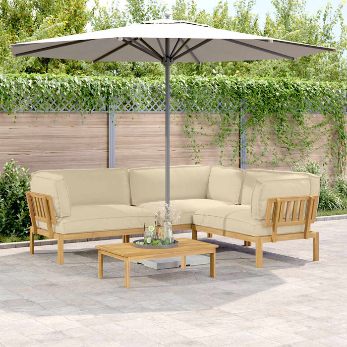 Set de canapea cu pernă Simplu 4 pcs Bej Lemn Solid de Acacia WALTI