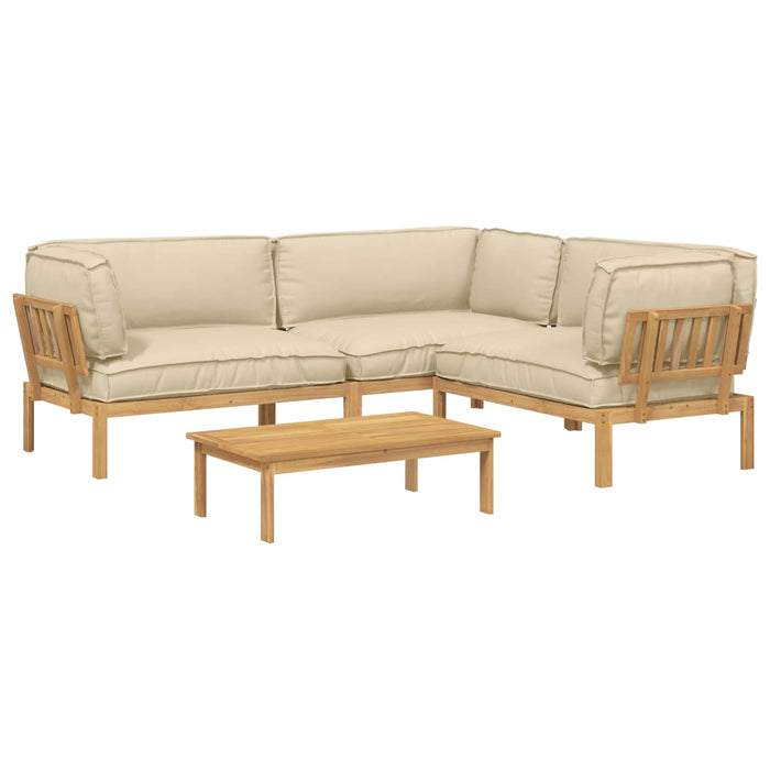 Set de canapea cu pernă Simplu 4 pcs Bej Lemn Solid de Acacia WALTI