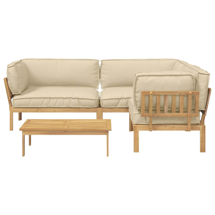 Set de canapea cu pernă Simplu 4 pcs Bej Lemn Solid de Acacia WALTI