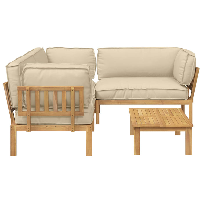 Set de canapea cu pernă Simplu 4 pcs Bej Lemn Solid de Acacia WALTI