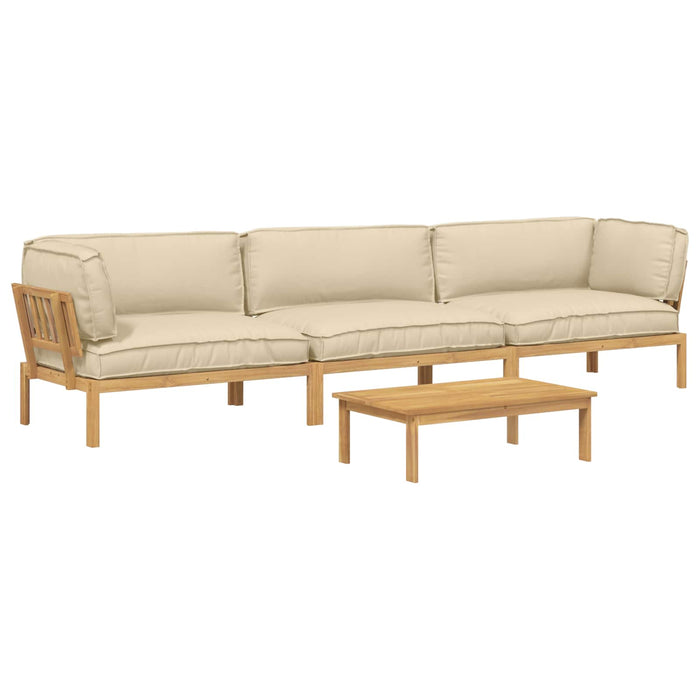 Set de canapea cu pernă Simplu 4 pcs Bej Lemn Solid de Acacia WALTI