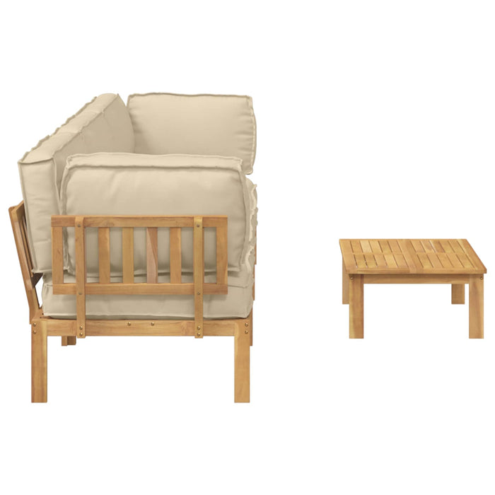 Set de canapea cu pernă Simplu 4 pcs Bej Lemn Solid de Acacia WALTI