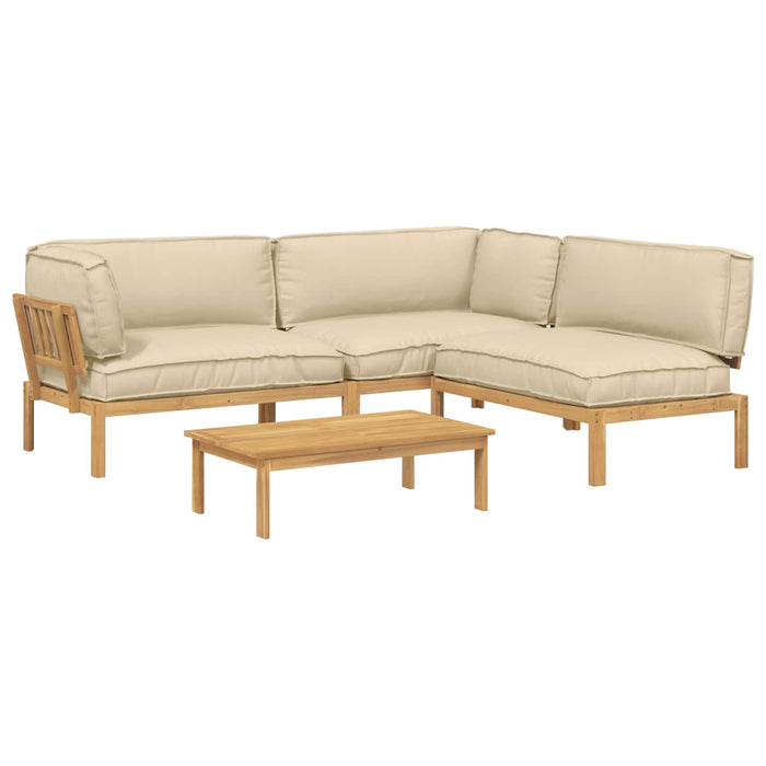 Set de canapea cu pernă Simplu 4 pcs Bej Lemn Solid de Acacia WALTI