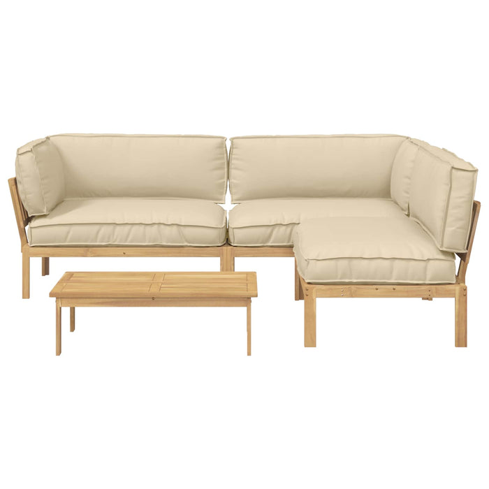 Set de canapea cu pernă Simplu 4 pcs Bej Lemn Solid de Acacia WALTI