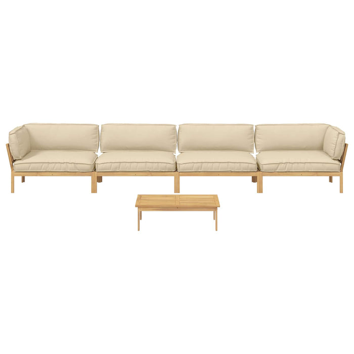 Set de canapea cu pernă Simplu 5 pcs Bej Lemn Solid de Acacia WALTI
