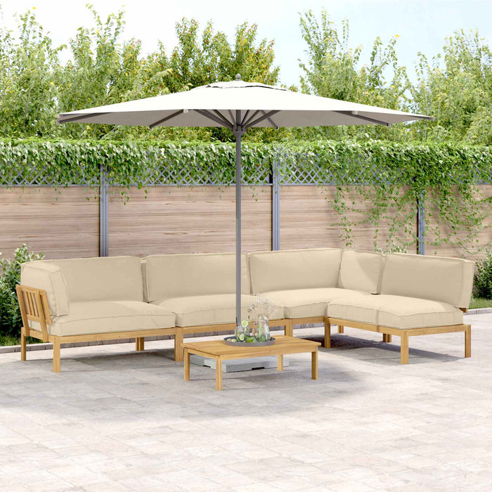 Set de canapea cu pernă Simplu 5 pcs Bej Lemn Solid de Acacia WALTI