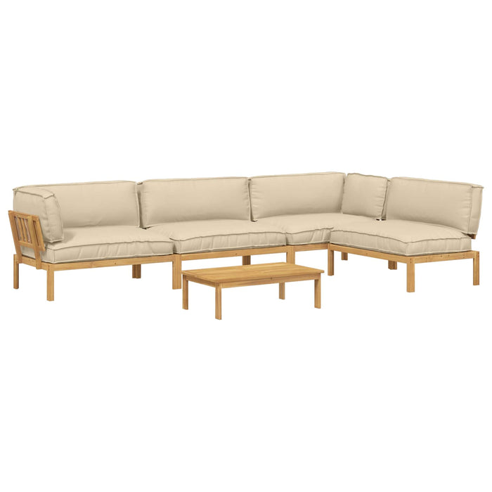 Set de canapea cu pernă Simplu 5 pcs Bej Lemn Solid de Acacia WALTI