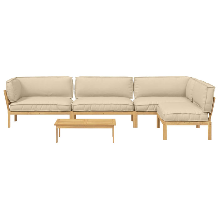 Set de canapea cu pernă Simplu 5 pcs Bej Lemn Solid de Acacia WALTI