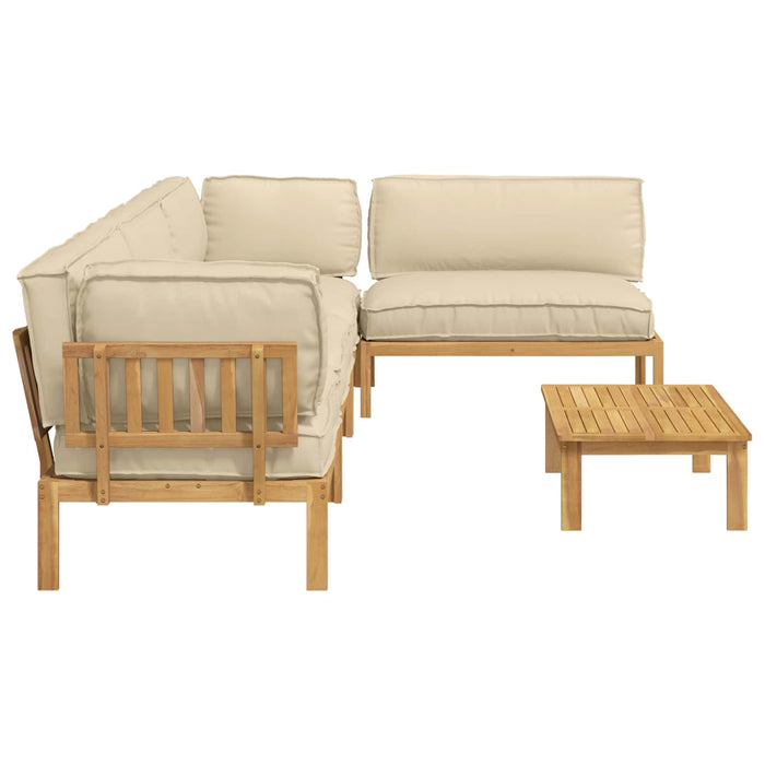 Set de canapea cu pernă Simplu 5 pcs Bej Lemn Solid de Acacia WALTI