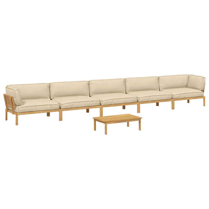 Set de canapea cu pernă Simplu 6 pcs Bej Lemn Solid de Acacia WALTI