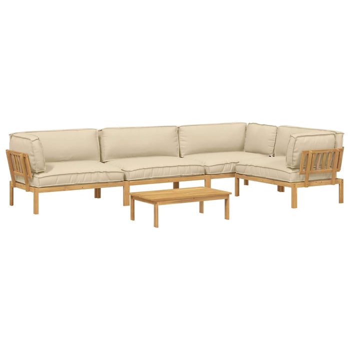Set de canapea 5 pcs Bej și Maro deschis Lemn Solid de Acacia WALTI