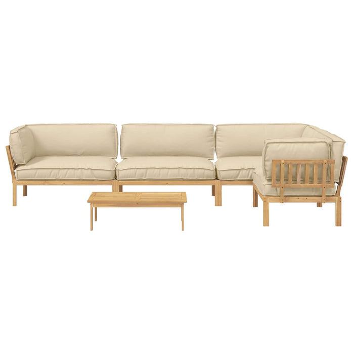 Set de canapea 5 pcs Bej și Maro deschis Lemn Solid de Acacia WALTI
