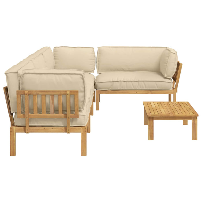 Set de canapea 5 pcs Bej și Maro deschis Lemn Solid de Acacia WALTI