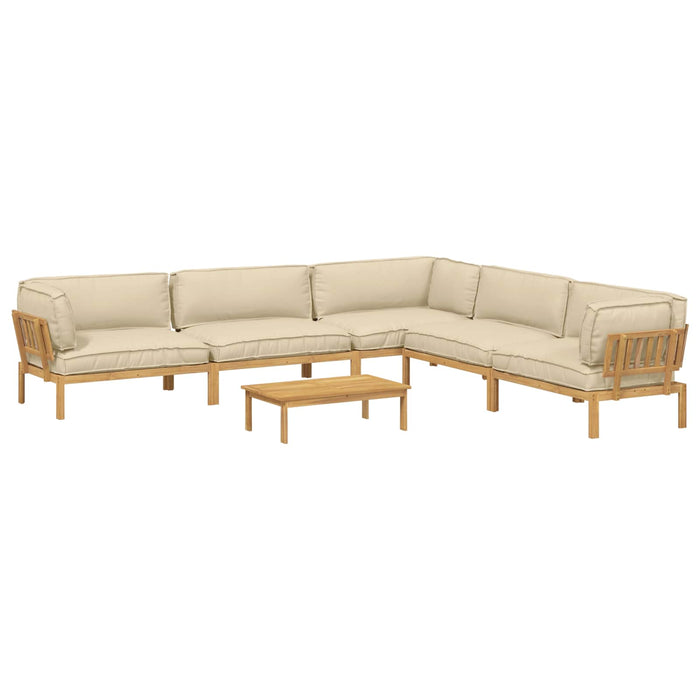 Set de canapea cu pernă Simplu 6 pcs Bej Lemn Solid de Acacia WALTI