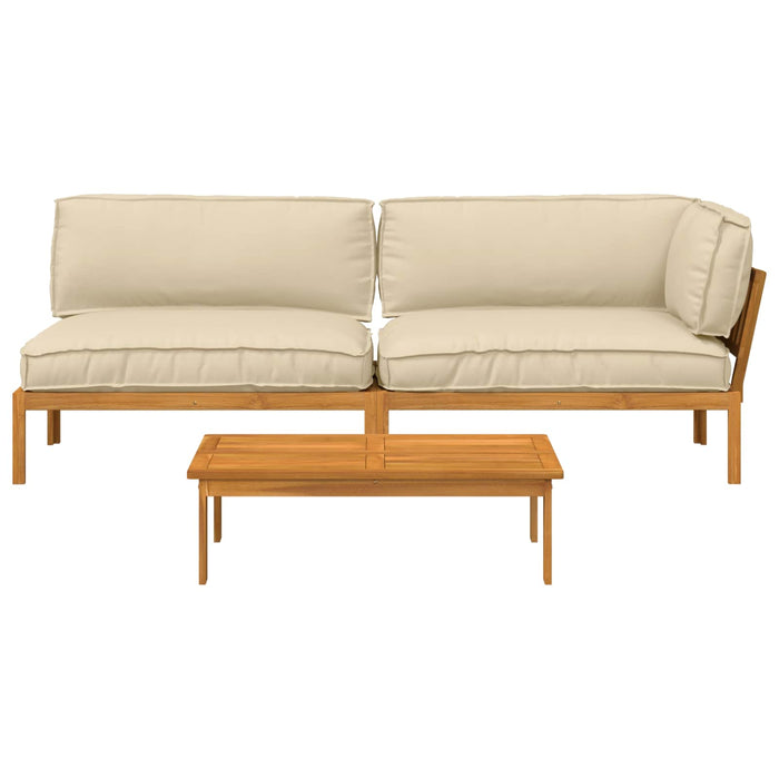 Set de canapea cu pernă Simplu 3 pcs Bej Lemn Solid de Acacia WALTI