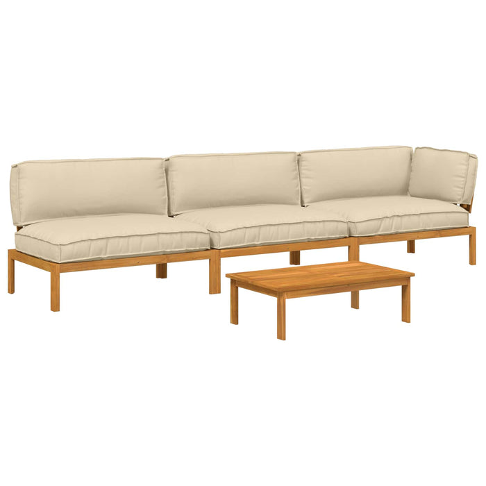 Set de canapea cu pernă Simplu 4 pcs Bej Lemn Solid de Acacia WALTI