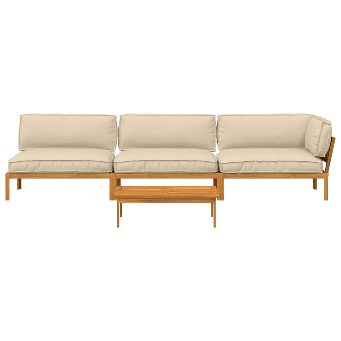 Set de canapea cu pernă Simplu 4 pcs Bej Lemn Solid de Acacia WALTI