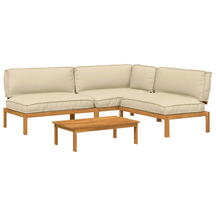 Set de canapea cu pernă Simplu 4 pcs Bej Lemn Solid de Acacia WALTI