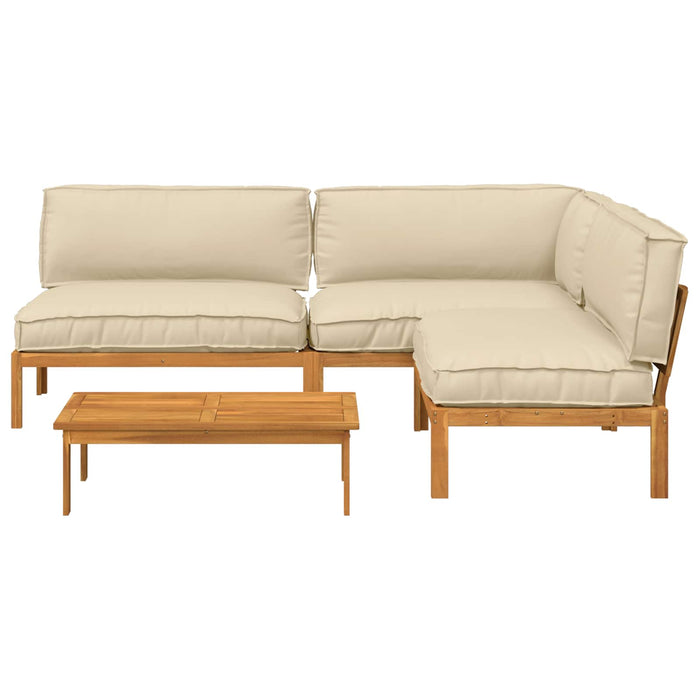 Set de canapea cu pernă Simplu 4 pcs Bej Lemn Solid de Acacia WALTI