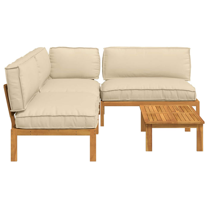 Set de canapea cu pernă Simplu 4 pcs Bej Lemn Solid de Acacia WALTI