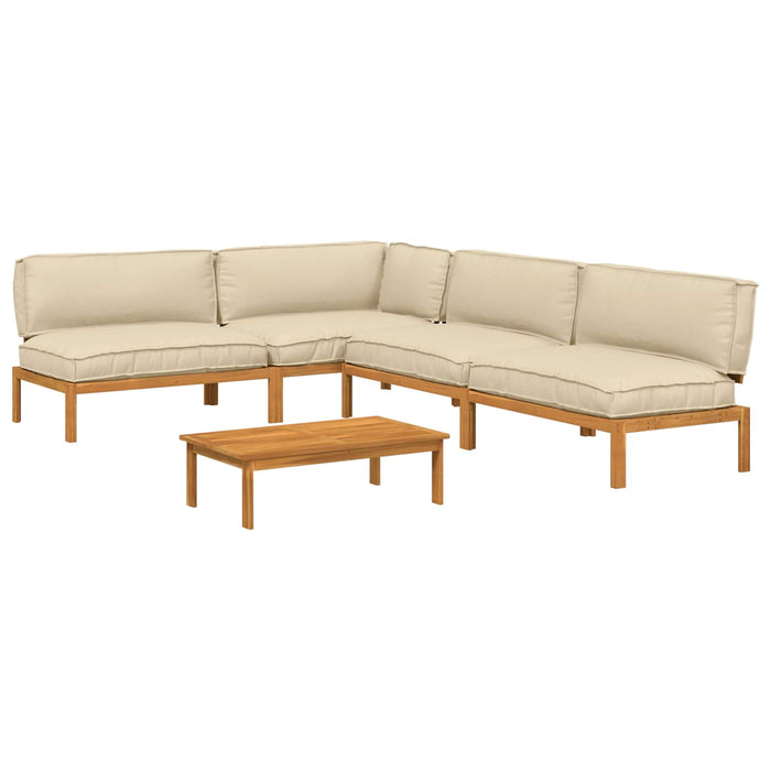 Set de canapea cu pernă Simplu 5 pcs Bej Lemn Solid de Acacia WALTI