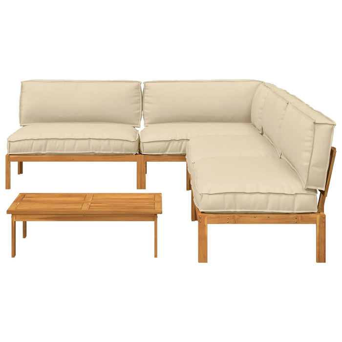 Set de canapea cu pernă Simplu 5 pcs Bej Lemn Solid de Acacia WALTI