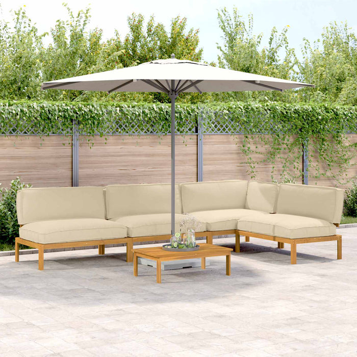 Set de canapea cu pernă Simplu 5 pcs Bej Lemn Solid de Acacia WALTI