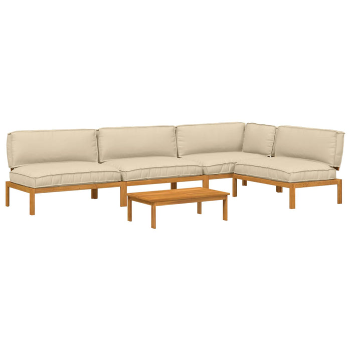 Set de canapea cu pernă Simplu 5 pcs Bej Lemn Solid de Acacia WALTI
