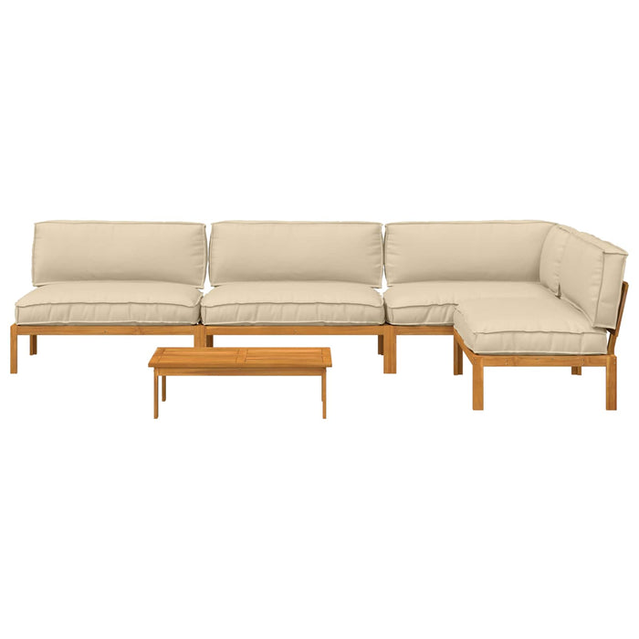 Set de canapea cu pernă Simplu 5 pcs Bej Lemn Solid de Acacia WALTI
