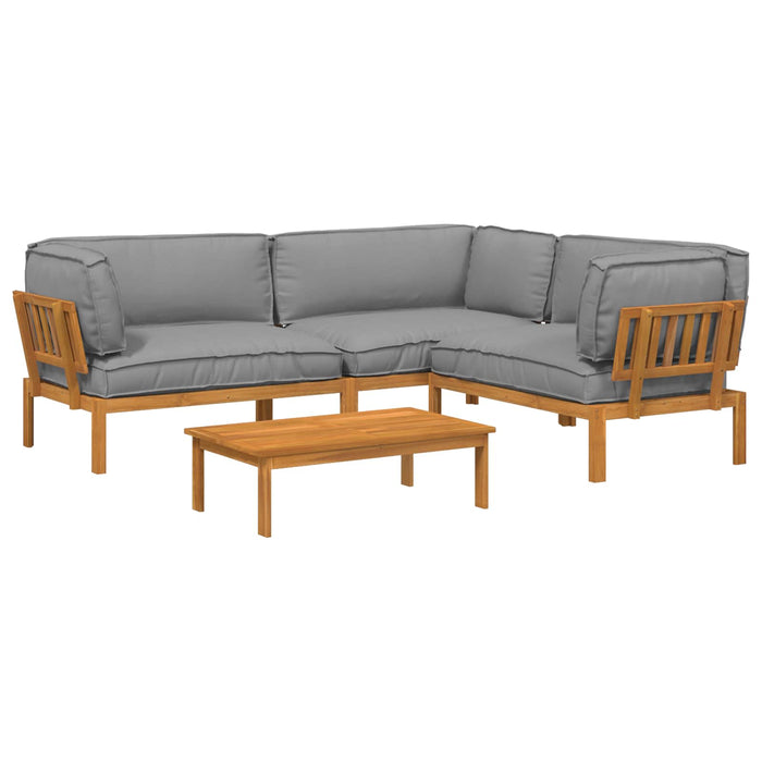 Set de canapea cu pernă Simplu 4 pcs Gri Lemn Solid de Acacia WALTI