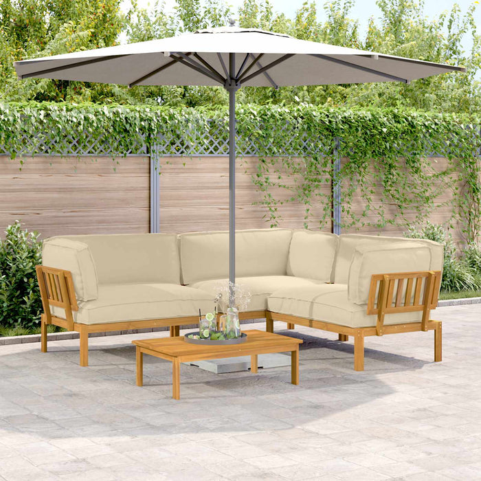 Set de canapea cu pernă Simplu 4 pcs Bej Lemn Solid de Acacia WALTI