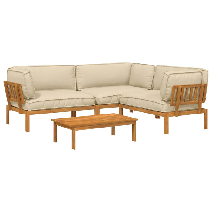 Set de canapea cu pernă Simplu 4 pcs Bej Lemn Solid de Acacia WALTI