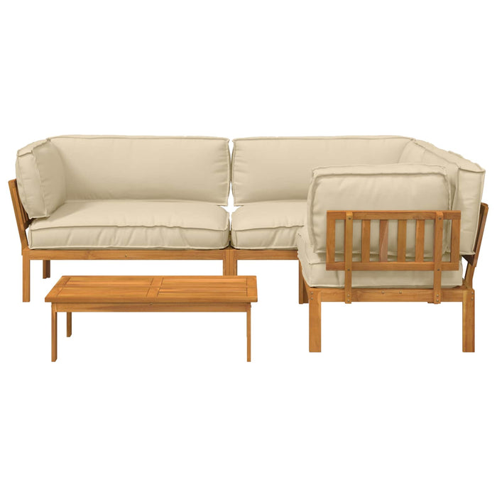 Set de canapea cu pernă Simplu 4 pcs Bej Lemn Solid de Acacia WALTI