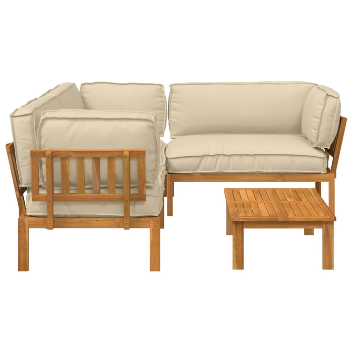 Set de canapea cu pernă Simplu 4 pcs Bej Lemn Solid de Acacia WALTI