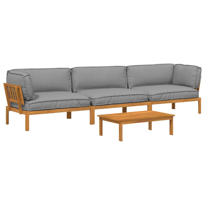 Set de canapea cu pernă Simplu 4 pcs Gri Lemn Solid de Acacia WALTI