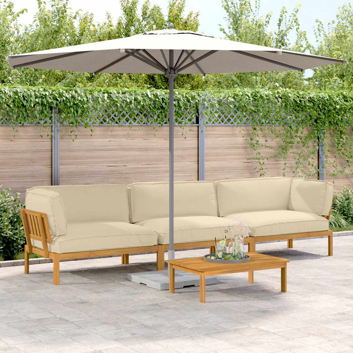 Set de canapea cu pernă Simplu 4 pcs Bej Lemn Solid de Acacia WALTI