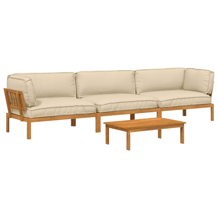 Set de canapea cu pernă Simplu 4 pcs Bej Lemn Solid de Acacia WALTI