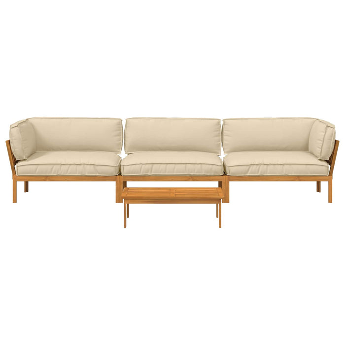 Set de canapea cu pernă Simplu 4 pcs Bej Lemn Solid de Acacia WALTI