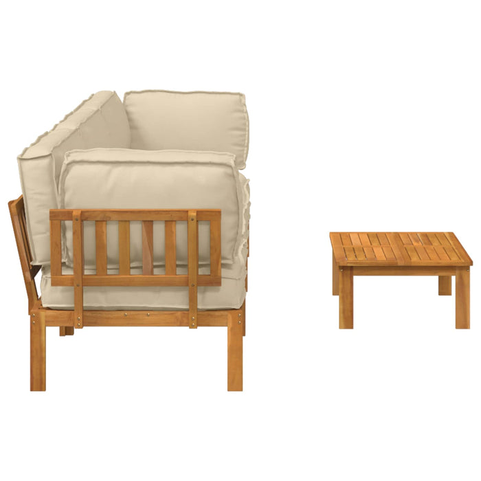 Set de canapea cu pernă Simplu 4 pcs Bej Lemn Solid de Acacia WALTI