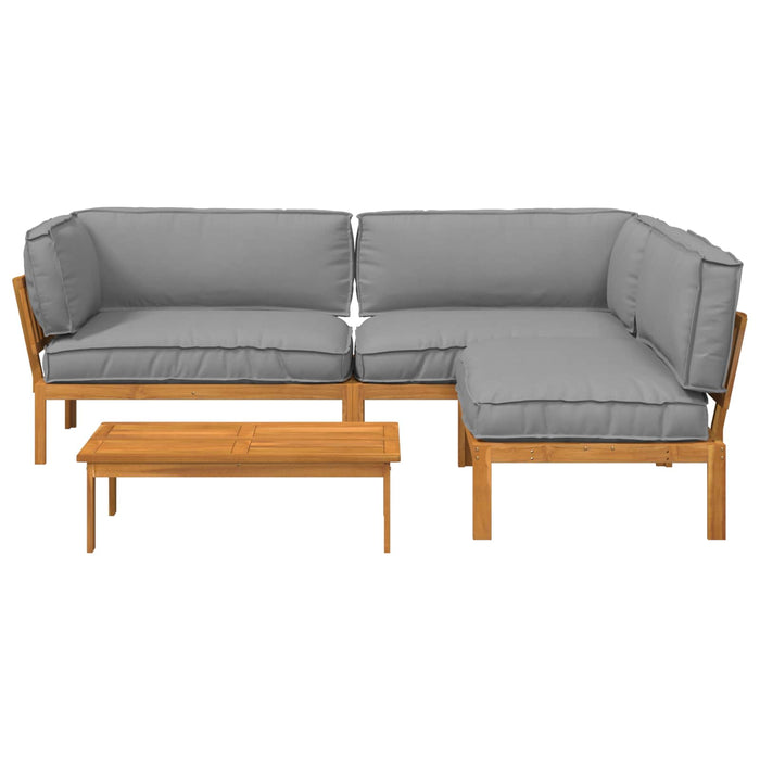 Set de canapea cu pernă Simplu 4 pcs Gri Lemn Solid de Acacia WALTI