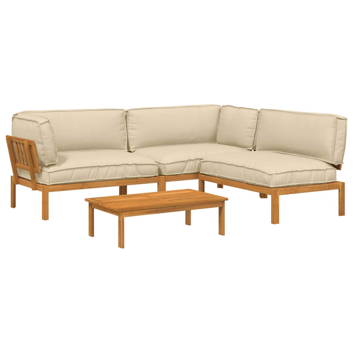 Set de canapea cu pernă Simplu 4 pcs Bej Lemn Solid de Acacia WALTI