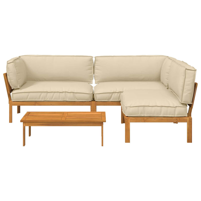 Set de canapea cu pernă Simplu 4 pcs Bej Lemn Solid de Acacia WALTI
