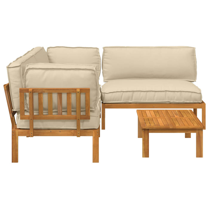 Set de canapea cu pernă Simplu 4 pcs Bej Lemn Solid de Acacia WALTI