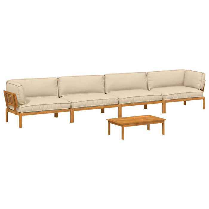 Set de canapea cu pernă Simplu 5 pcs Bej Lemn Solid de Acacia WALTI