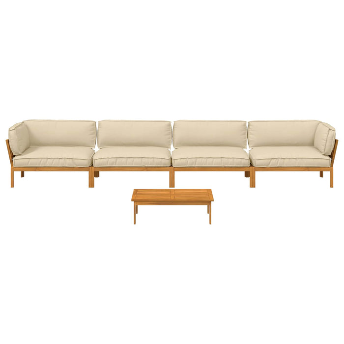 Set de canapea cu pernă Simplu 5 pcs Bej Lemn Solid de Acacia WALTI