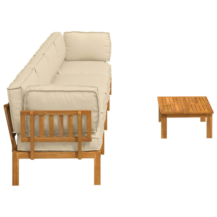 Set de canapea cu pernă Simplu 5 pcs Bej Lemn Solid de Acacia WALTI