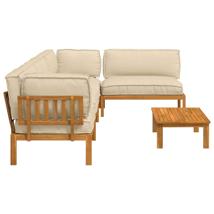 Set de canapea cu pernă Simplu 5 pcs Bej Lemn Solid de Acacia WALTI